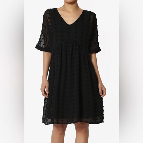 Ecowish Black Oversized Babydoll Boho Dress w/Balls of Fabric (Size: Small) - Picture 13 of 16